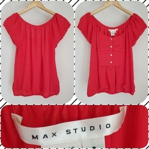 Max Studio red top buttons fitted elastic waist